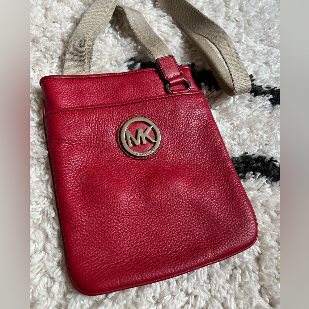 Michael Kors Fulton Cross-Body Pebble Leather Bag, Scarlet Red